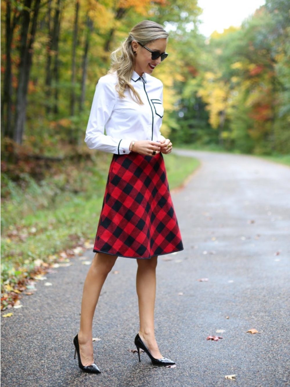 Wool Cotton Red Black Buffalo Plaid Midi Skirt Pink Tartan 6
